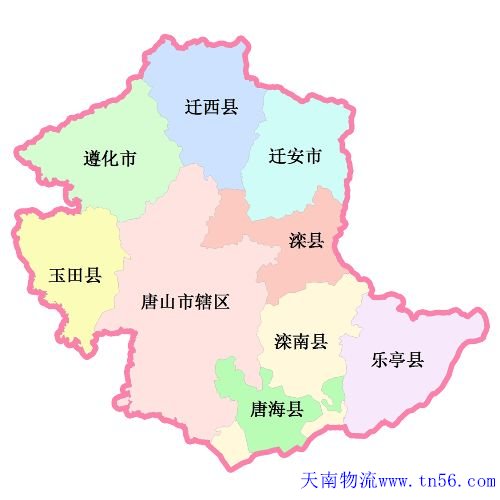 中山到唐山物流地圖